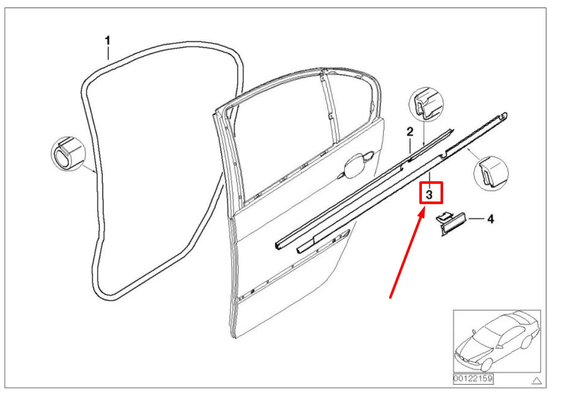 NEW BMW 3 E46 REAR LEFT DOOR OUTER WEATHERSTRIP 51342695291 2695291 ORIGINAL