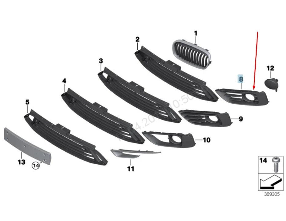 NEW BMW 2 F45 RIGHT FOG LIGHT GRILLE W/PDC HOLE 51117407698 2015 ORIGINAL