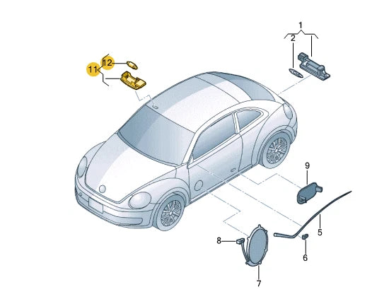NEW VOLKSWAGEN BEETLE CABRIO 5C SUN VISOR LIGHTK0947109RM5 ORIGINAL