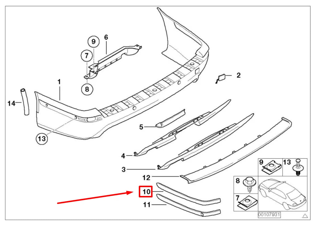 NEW BMW 5 E39 REAR RIGHT BUMPER ROCKER PANEL MOLDING 51127902992 7902992