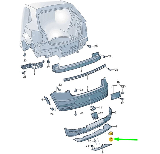 NEW VOLKSWAGEN POLO 6R REAR RIGHT TOW HITCH COVER CAP 6C6807441B9B9 ORIGINAL