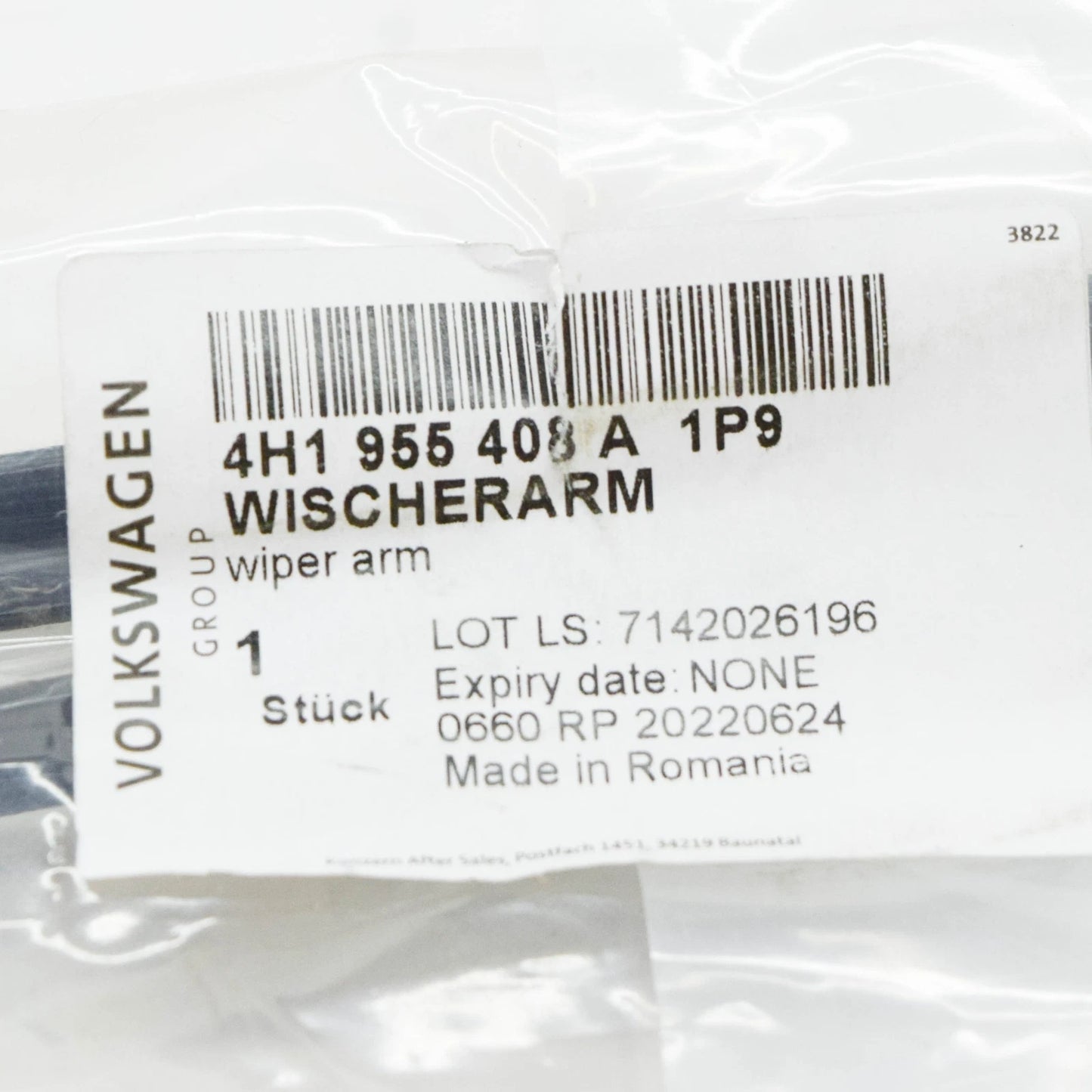 NEW AUDI A8 D4 FRONT WINDSHIELD RIGHT AERO WIPER ARM LHD 4H1955408A1P9 ORIGINAL