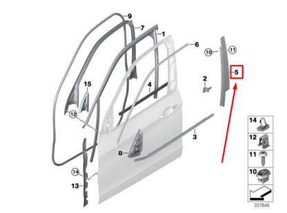 NEW BMW X5 F15, F85 FRONT DOOR B-PILLAR WINDOW TRIM 51337289611 7289611 ORIGINAL