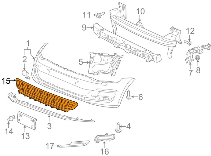 NEW VOLKSWAGEN GOLF MK7 FRONT BUMPER LOWER GRILLE R 5G0853677F041 2014 ORIGINAL