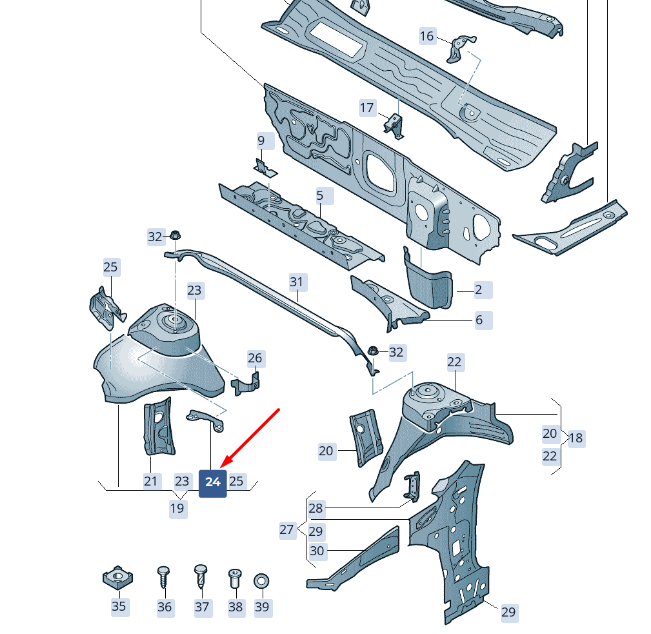 new skoda superb mk3 front right reservoir retainer 5q0121409a original