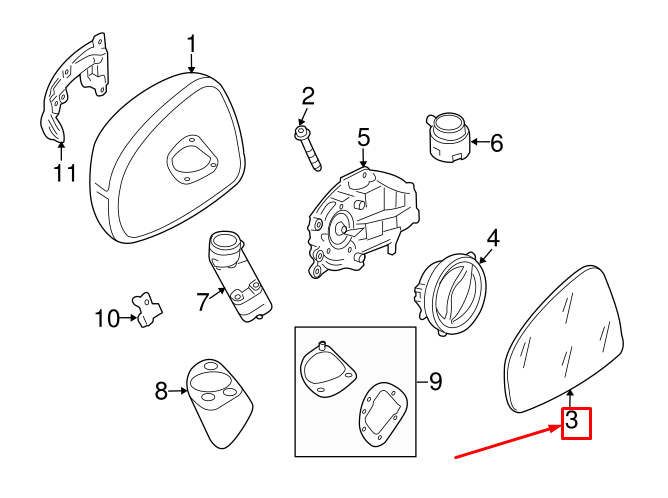 NEW AUDI R8 SPYDER 42 FRONT RIGHT DOOR MIRROR GLASS 8J0857536H ORIGINAL