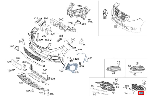 NEW MB VITO TOURER W447 FRONT BUMPER LEFT GRILLE A44788024019197 ORIGINAL