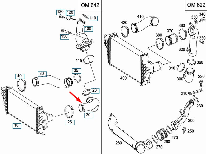 NEW MERCEDES-BENZ M-CLASS W164 INTERCOOLER HOSE A1645281982