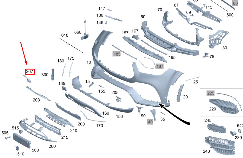NEW MB GLE W167 FRONT BUMPER RIGHT LOWER AIR DUCT SEGMENT A1678857005 ORIGINAL