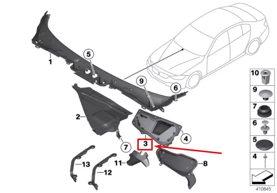 NEW BMW 4 F36 WINDSC. WIPER SUPP. PAN TRAY PANEL RHD 51717232822 7232822