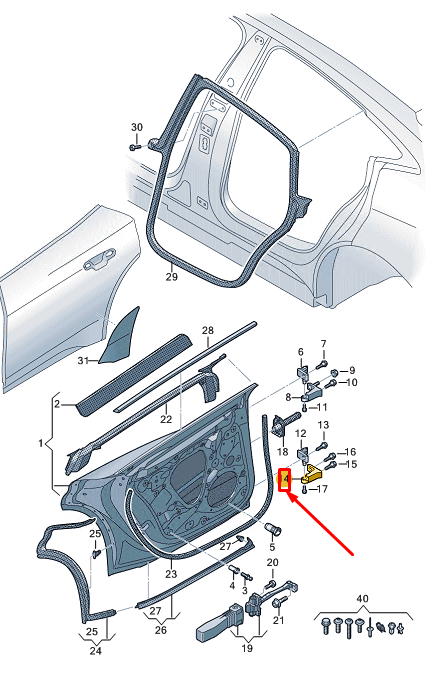 new audi e-tron gt rear right lower door hinge half 9j1833404a original