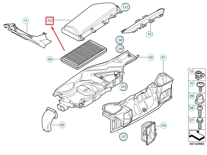 NEW BMW 5 E60 LEFT AIR FILTER HOUSING COVER 64316913503 ORIGINAL