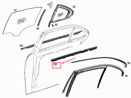 new mercedes-benz e w213 rear right door window sealing rail a2137350865