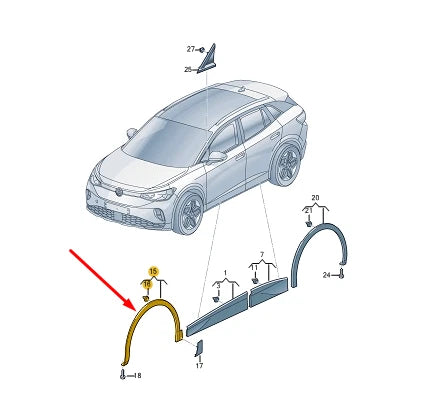 NEW VOLKSWAGEN ID.4 E21 FRONT RIGHT FENDER MOLDING 11A853718F9B9 ORIGINAL
