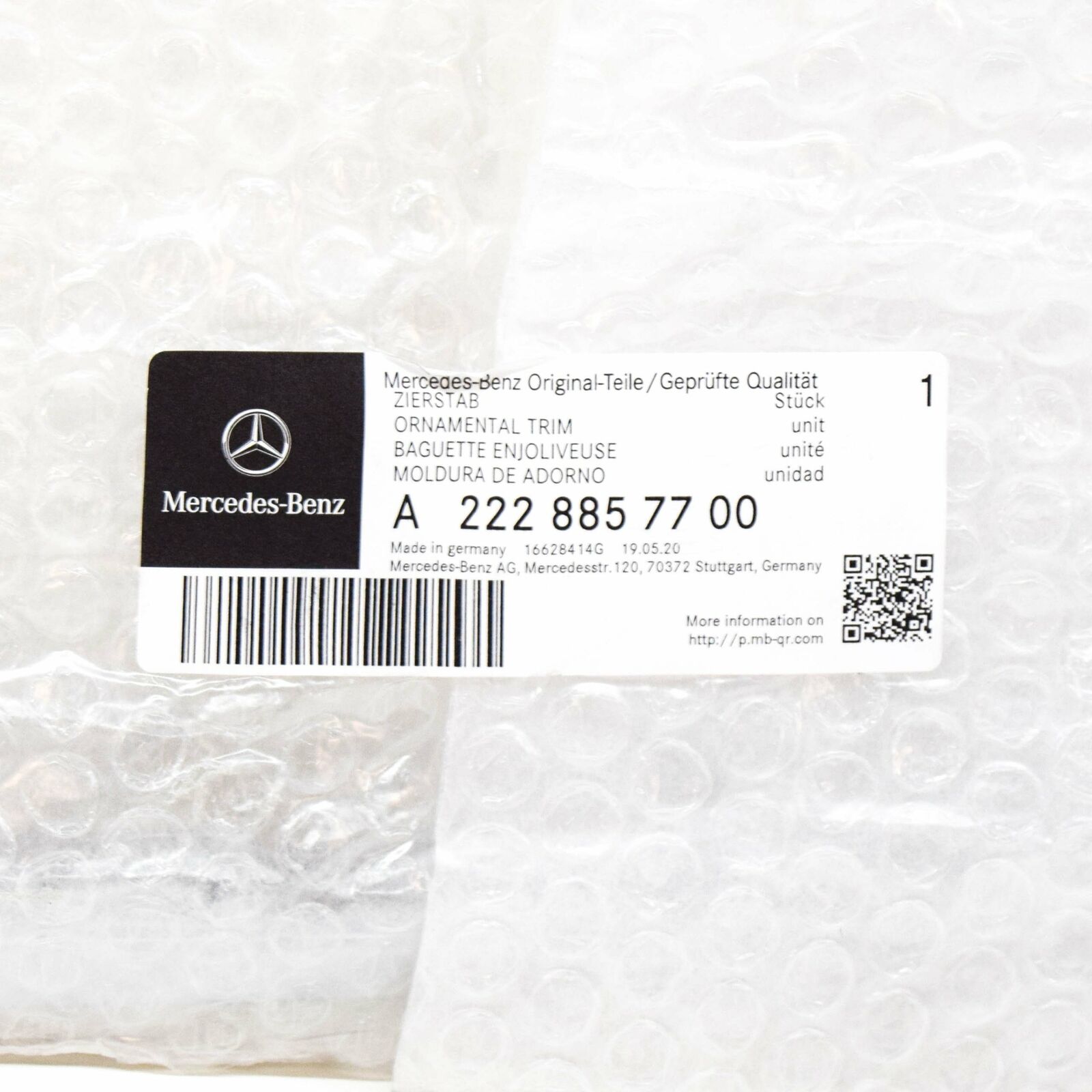 NEW MERCEDES-BENZ S W222 FRONT BUMPER LEFT ORNAMENTAL TRIM A2228857700 ORIGINAL