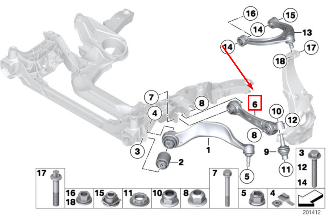 new bmw 5 f10 front left lower control arm 31126850605 6850605 ne w original