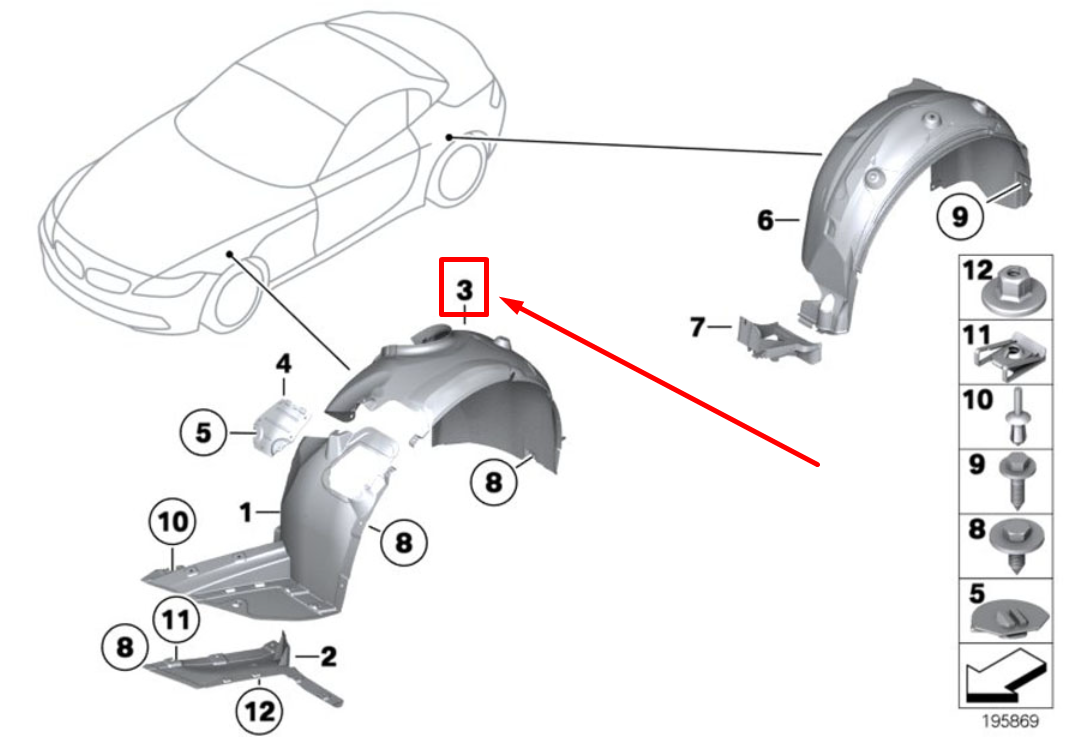 new bmw z4 e89 front left wheelhousing rear cover 51777213427 7213427 original
