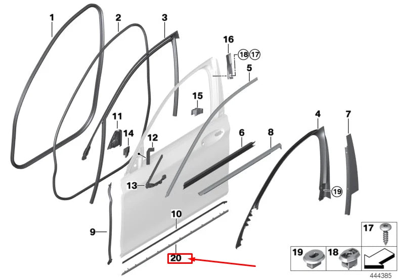 NEW BMW 7 G11 BOTTOM FRONT LEFT DOOR STRIP 51337364351 ORIGINAL