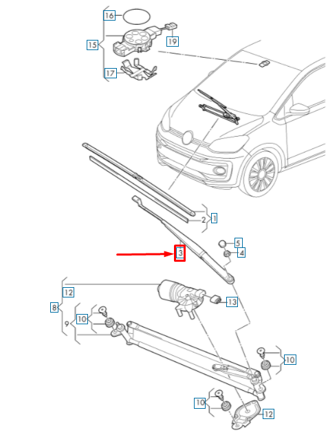 new vw up 121 front windscreen wiper arm lhd 1s1955409b03c original