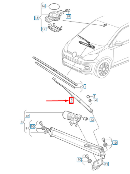 new vw up 121 front windscreen wiper arm lhd 1s1955409b03c original