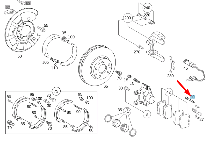 NEW MERCEDES-BENZ S W220 REAR DISC BRAKE CALIPER GUIDE PIN A0019914960 ORIGINAL