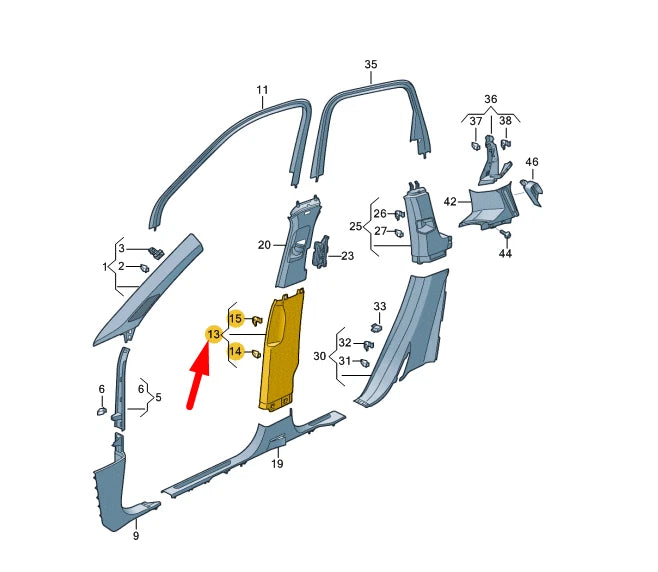 NEW VW TOUAREG CR MK3 RIGHT SIDE B PILLAR LOWER TRIM 760867292C4PK