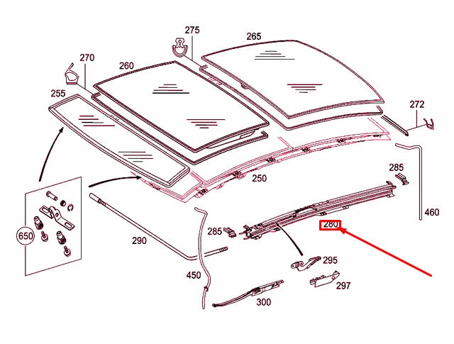 NEW MERCEDES-BENZ E W211 LEFT SLIDING ROOF MECHANISM GUIDE A2117800158 ORIGINAL