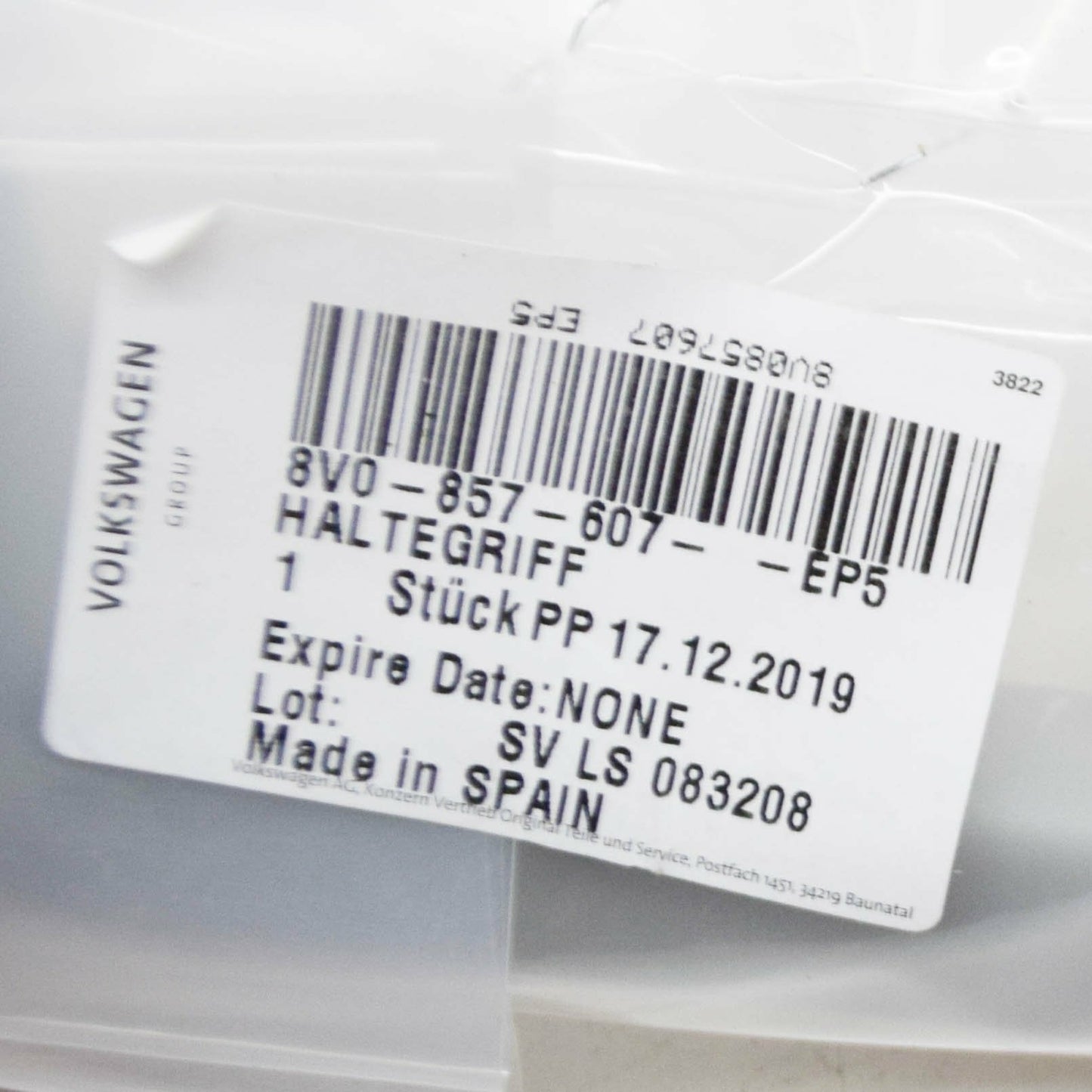 NEW AUDI A3 8V FRONT FOLDING ROOF HANDLE 8V0857607EP5 ORIGINAL