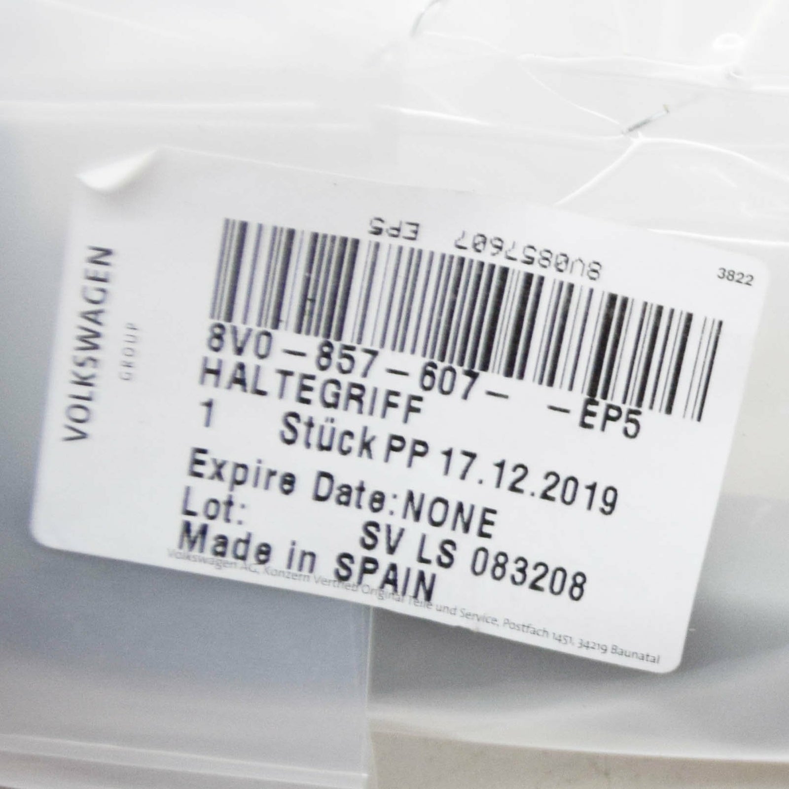 NEW AUDI A3 8V FRONT FOLDING ROOF HANDLE 8V0857607EP5 ORIGINAL