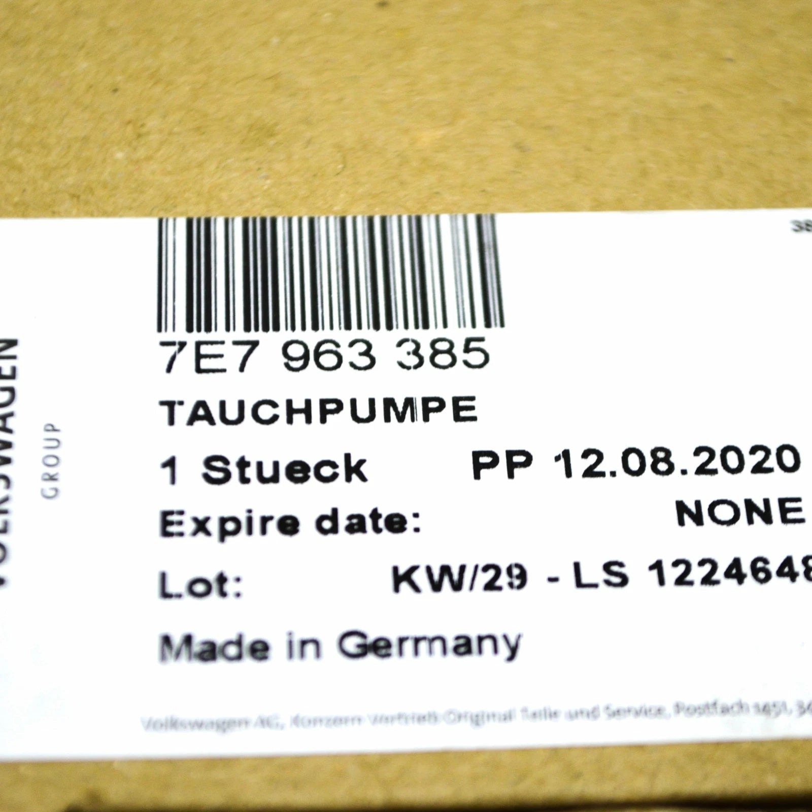 NEW VW TRANSPORTER T6 CAMPER FRESH WATER TANK MMERSION PUMP 7E7963385