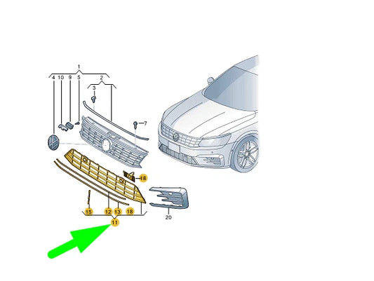 NEW VW PASSAT B8 FRONT BUMPER LOWER AIR GUIDE GRILLE 561853671FFOD ORIGINAL