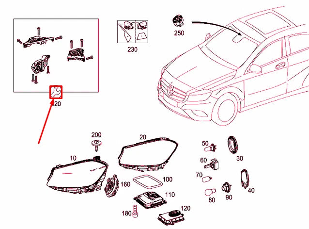 NEW MERCEDES-BENZ A W176 RIGHT HEADLIGHT BRACKET REPAIR SET A1768200214 ORIGINAL
