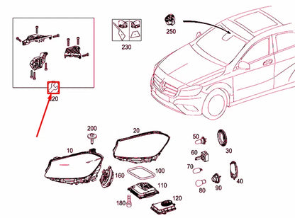 NEW MERCEDES-BENZ A W176 RIGHT HEADLIGHT BRACKET REPAIR SET A1768200214 ORIGINAL