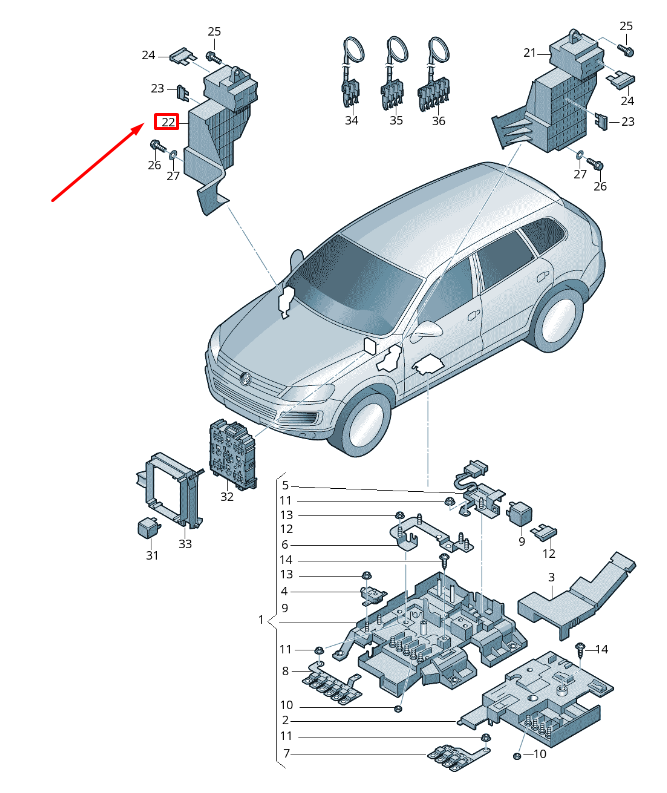 NEW VW TOUAREG 7P MK2 RIGHT FUSE HOLDER RHD 7P0941824 ORIGINAL