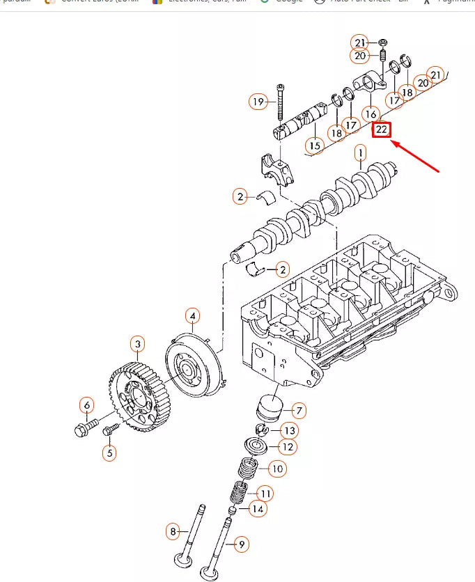 NEW AUDI A3 8P ENGINE ROCKER ARM SHAFT WITH ROCKER ARM 038109527AF ORIGINAL