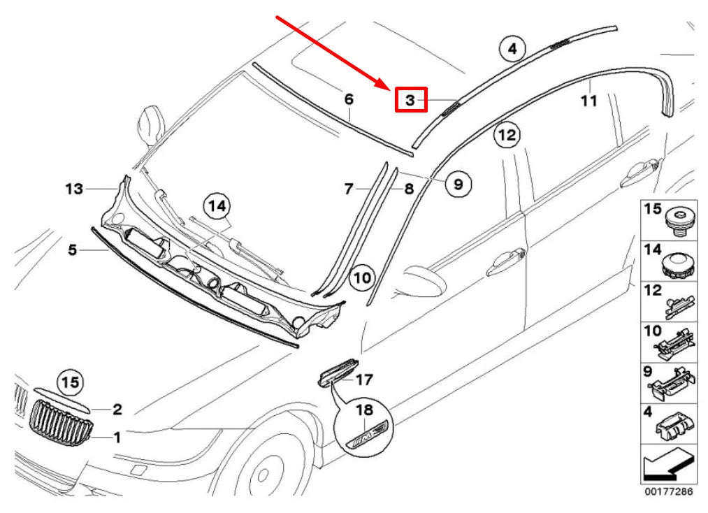 NEW BMW 3 E90 LEFT ROOF MOLDING 51137124253 7124253 ORIGINAL