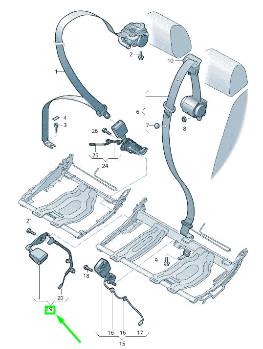 NEW VOLKSWAGEN TIGUAN AD MK2 REAR MIDDLE SEAT BUCKLE 5NA857740BMNB