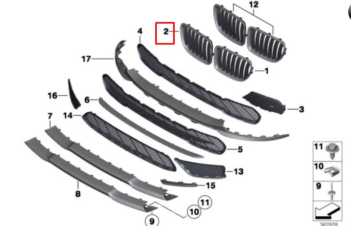 NEW BMW X1 E84 FRONT RIGHT RADIATOR GRILLE 51112993306 ORIGINAL