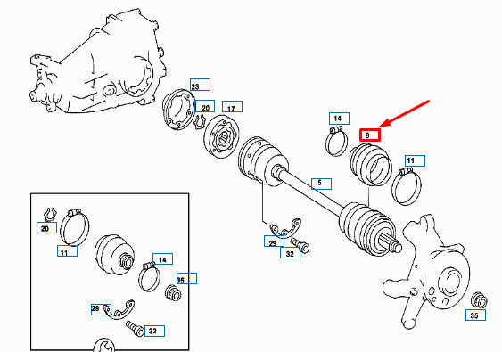 NEW MERCEDES-BENZ E W124 REAR AXLE SHAFT OUTSIDE BOOT A1243570191 ORIGINAL