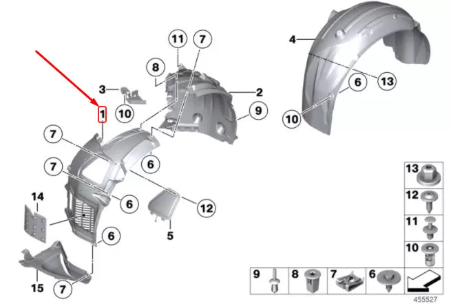 NEW BMW 5 F10 FRONT LEFT WHEEL HOUSING LINER FRONT PART 51717186727 ORIGINAL