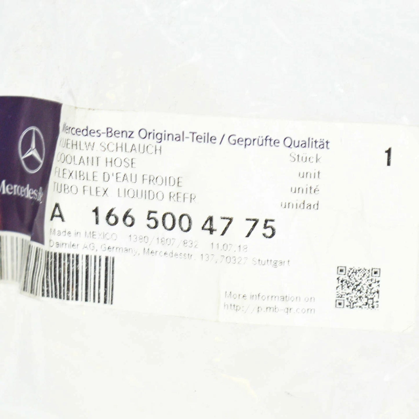 NEW MERCEDES-BENZ ML W166 COOLING PIPE A1665004775