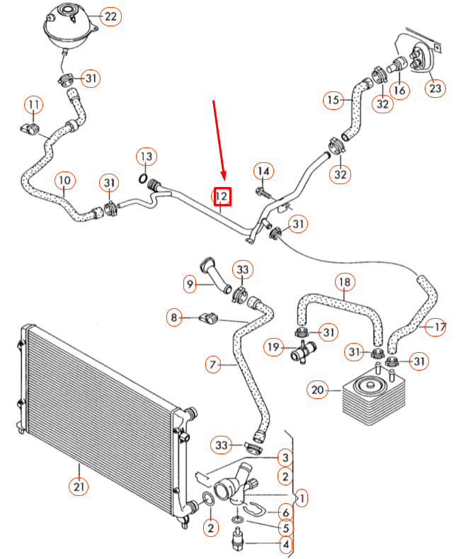 NEW AUDI A3 8P ENGINE COOLANT HOSE 06A121065DP ORIGINAL