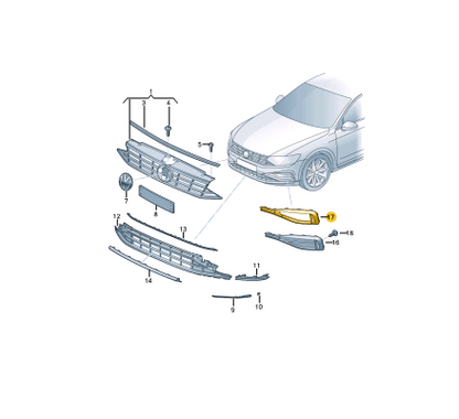 NEW VOLKSWAGEN PASSAT B8 FRONT RIGHT GRILL 3G0853666K9B9 2016 ORIGINAL