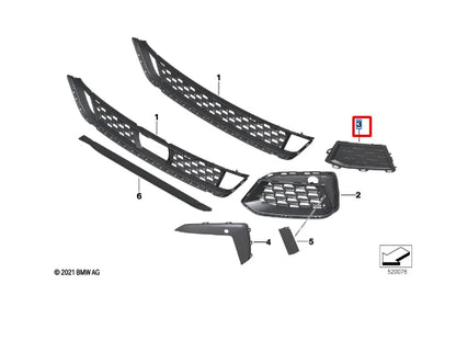 NEW BMW 5 G30 M FRONT BUMPER RIGHT GRILLE COVER 51118098666 ORIGINAL