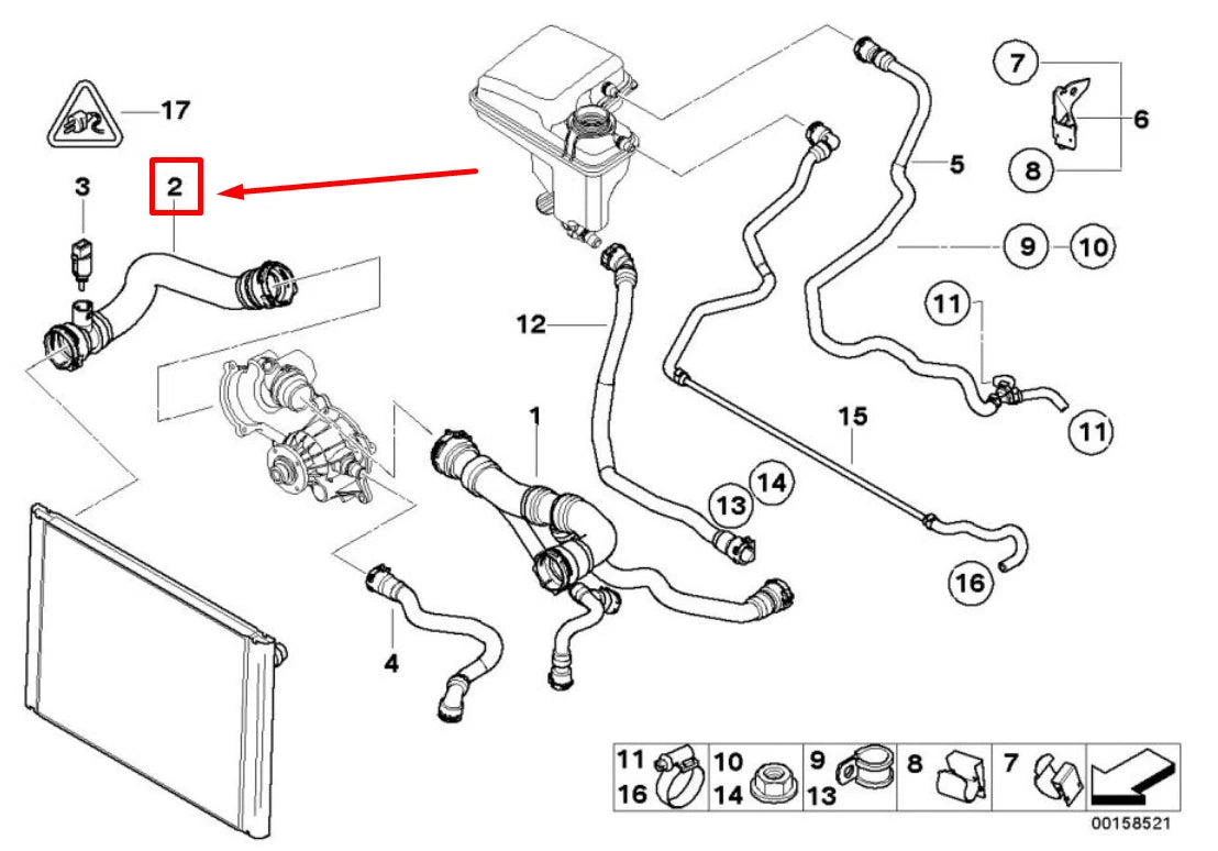 NEW BMW 7 E65, E66, E67 LOWER RADIATOR COOLANT HOSE 17127526616 7526616 ORIGINAL