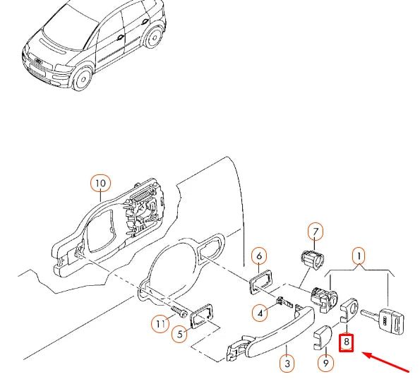 NEW AUDI A2 8Z FRONT DOOR EXTERIOR HANDLE CAP 3B0837879AGRU ORIGINAL