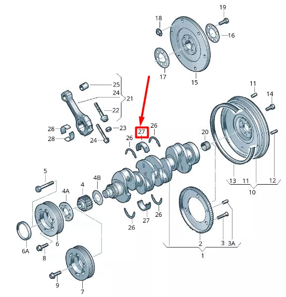 NEW VOLKSWAGEN CADDY 2K MK3 UPPER CRANKSHAFT BEARING SHELL 050105561WEI