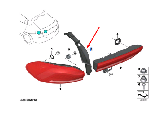 new bmw x6 g06 rear right taillight gutter strip trim 63217442300 original