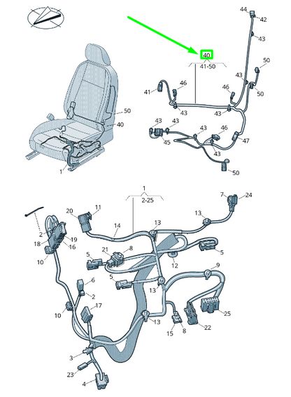 new vw passat b8 3g front right seat backrest cable harness 3g2971369e original