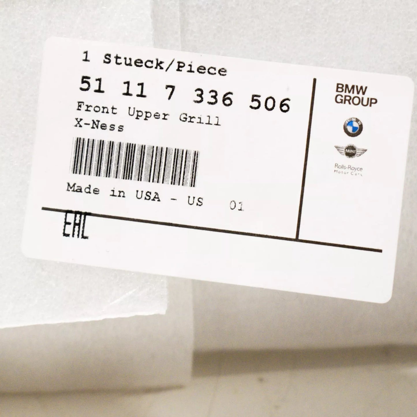 NEW BMW X5 F15 FRONT BUMPER UPPER GRILLE PURE EXPERIENCE 51117336506 2015